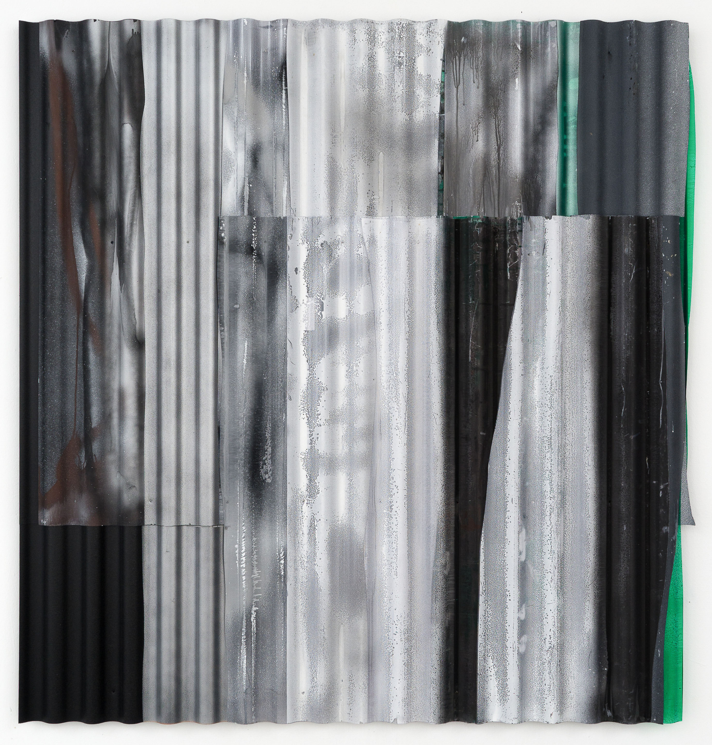 1. Nils Bleibtreu – Slowemotion, 2018, Car paint, metal and polyester screwed on aluminium profiles, 138,5 cm x 132,5 cm,