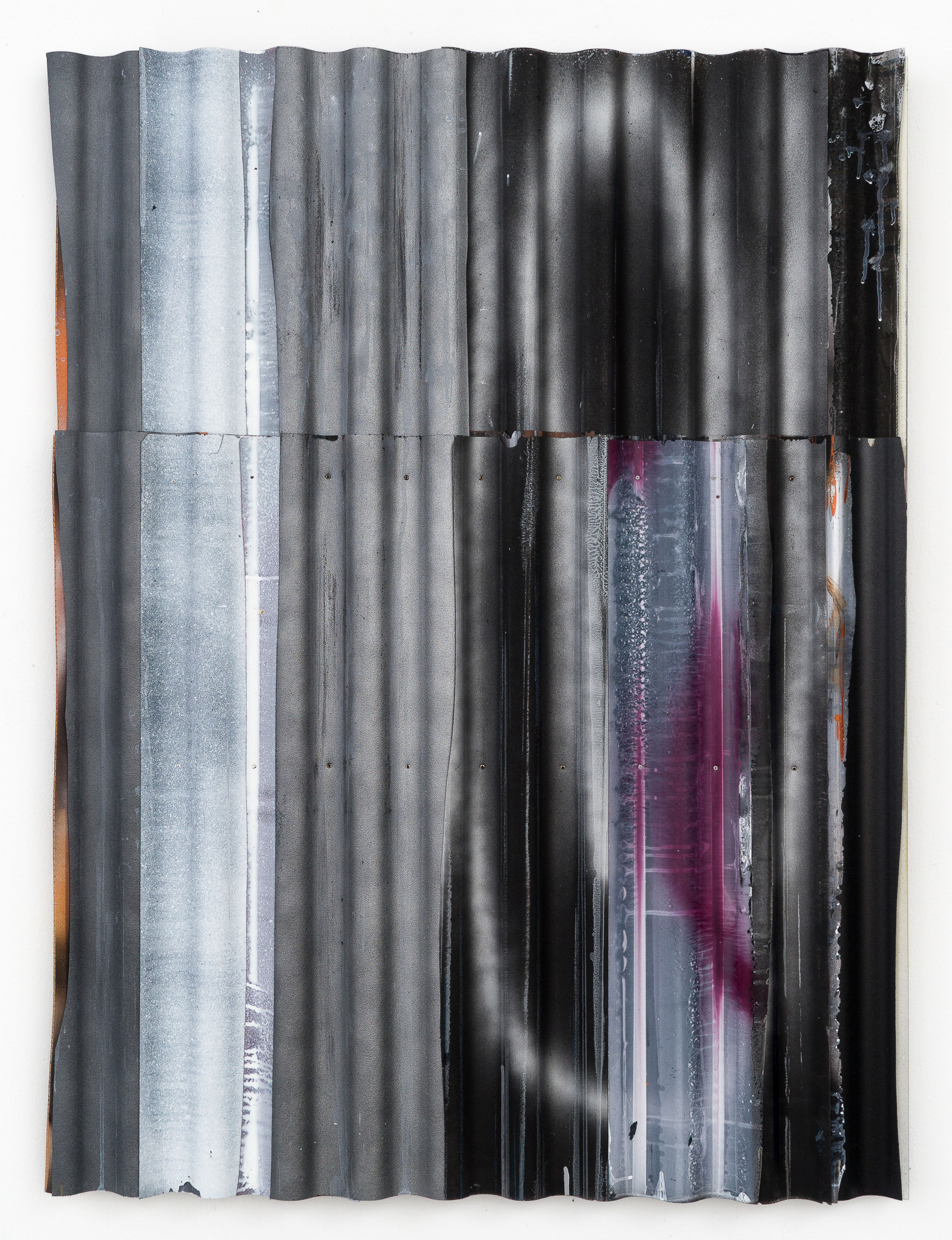 4. Nils Bleibtreu – Liturg, 2018, Car paint, metal and polyester screwed on aluminium profiles, 112,5 cm x 86 cm,
