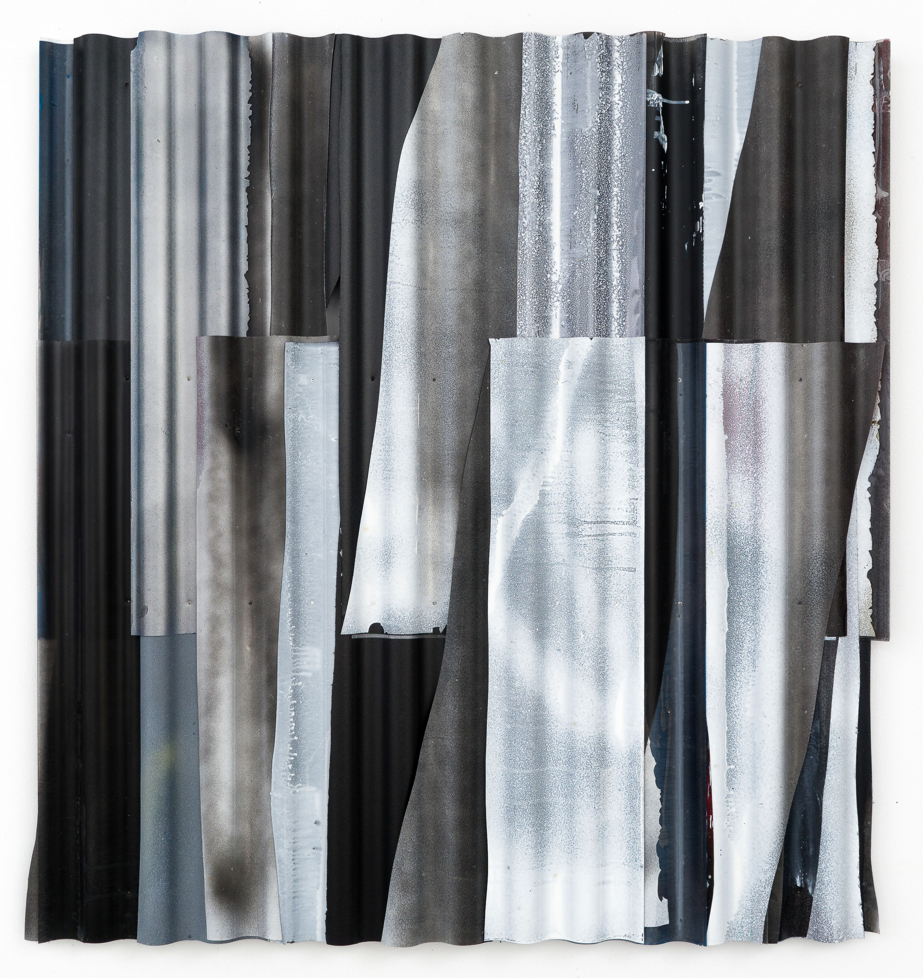 5. Nils Bleibtreu – JR, NO!, 2018, Car paint, metal and polyester screwed on aluminium profiles, 113 cm x 106 cm