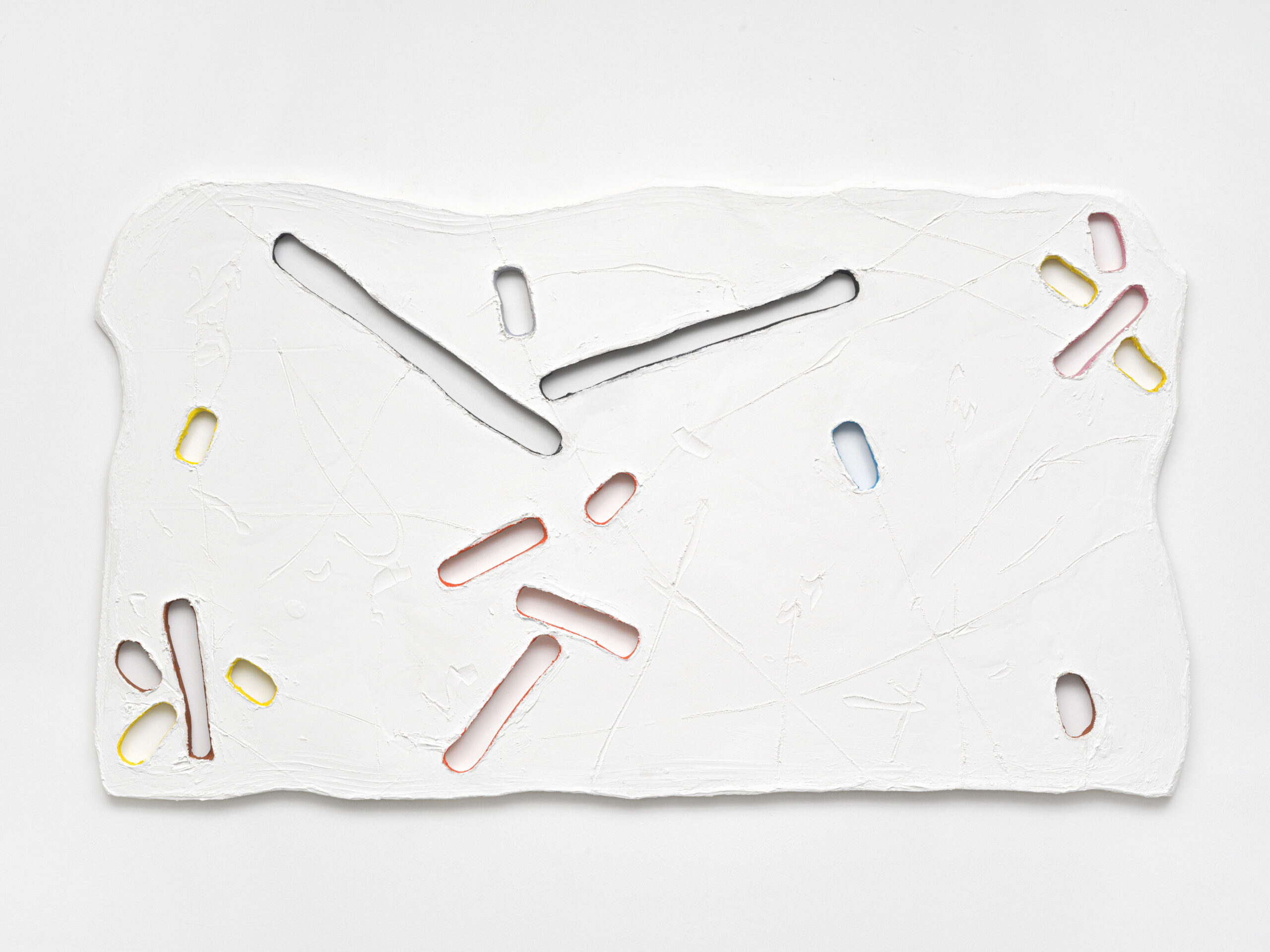 Untitled, 2022, spatula, acrylic, ink, cotton on wood, 125,0 x 220,0 x 2,2 cm / 49.2 x 86.6 x 0.9 in.