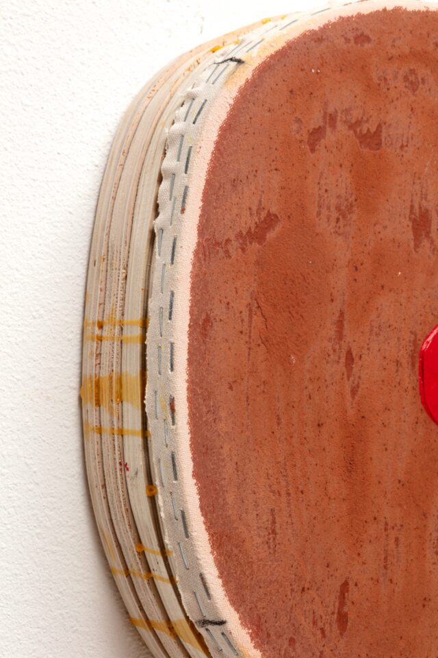 8: Otis Jones - Brown With Red Circle - Acrylic on Canvas - 14 1⁄4” x 12 1⁄4” x 3 1/8” - 2019