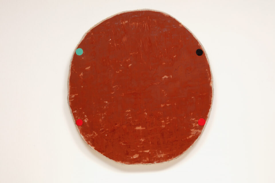3. Otis Jones - 4 Circles/One Green, 2019 - Acrylic on linen on wood, 48 3⁄4” x 46” x 4” 123.8 CM. x 116.8 CM. x 10.1 CM.