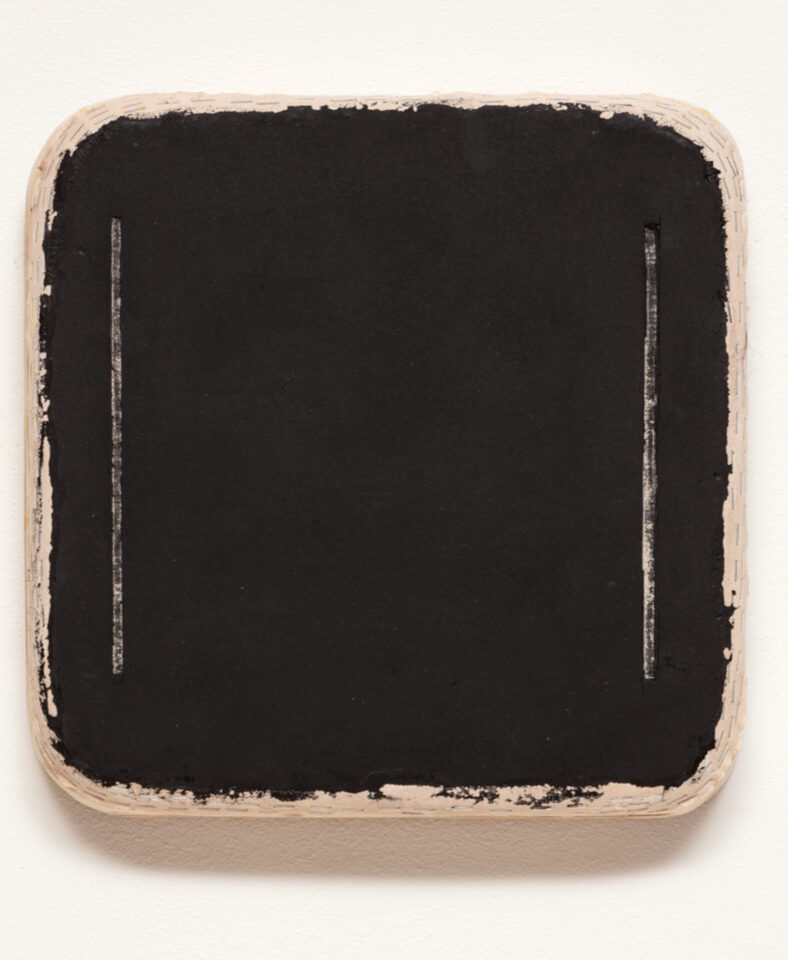 4. Otis Jones - Black Square with 2 Lines, 2019 - Acrylic on canvas on wood, 16 3⁄4” x 16 3⁄4” x 3” 42.5 CM. x 42.5 CM. x 7.6 CM.