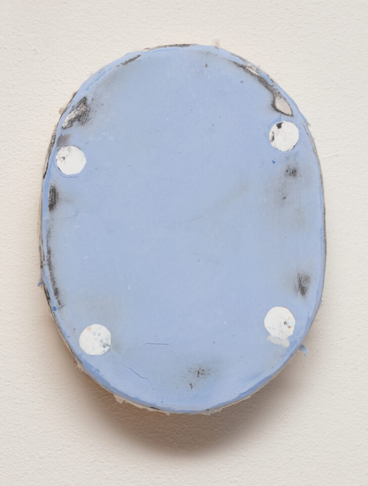 6. Otis Jones - Blue with 4 White Circles, 2019 - Acrylic on linen on wood, 10 3⁄4” x 8 1⁄2” x 2 3⁄4” 27.3 CM.x 21.6 CM.x 7 CM.