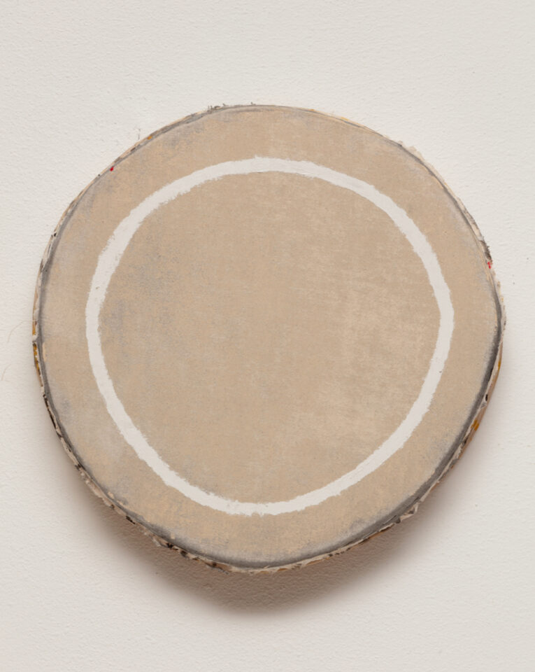 7. Otis Jones - Tan with Ivory Circle, 2019 - Acrylic on canvas on wood, 14 1⁄4” x 14 1⁄2” x 3” 36.2 CM. x 36.8 CM. x 7.6 CM.