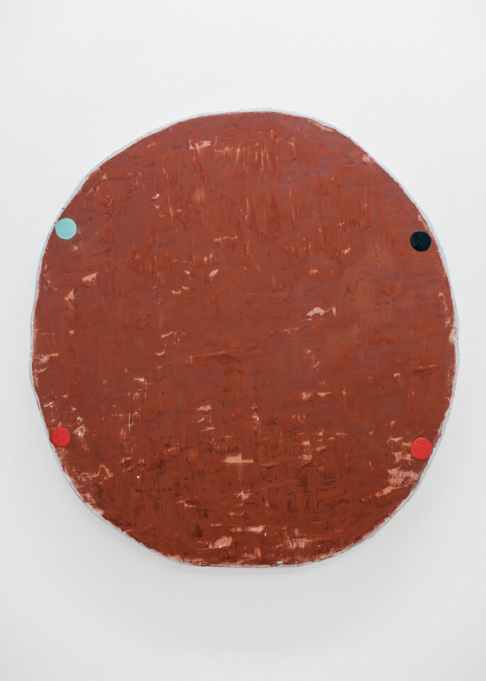 3. Otis Jones – 4 Circles/One Green, 2019 – Acrylic on linen on wood, 48 3⁄4” x 46” x 4” — 123.8 CM. x 116.8 CM. x 10.1 CM.