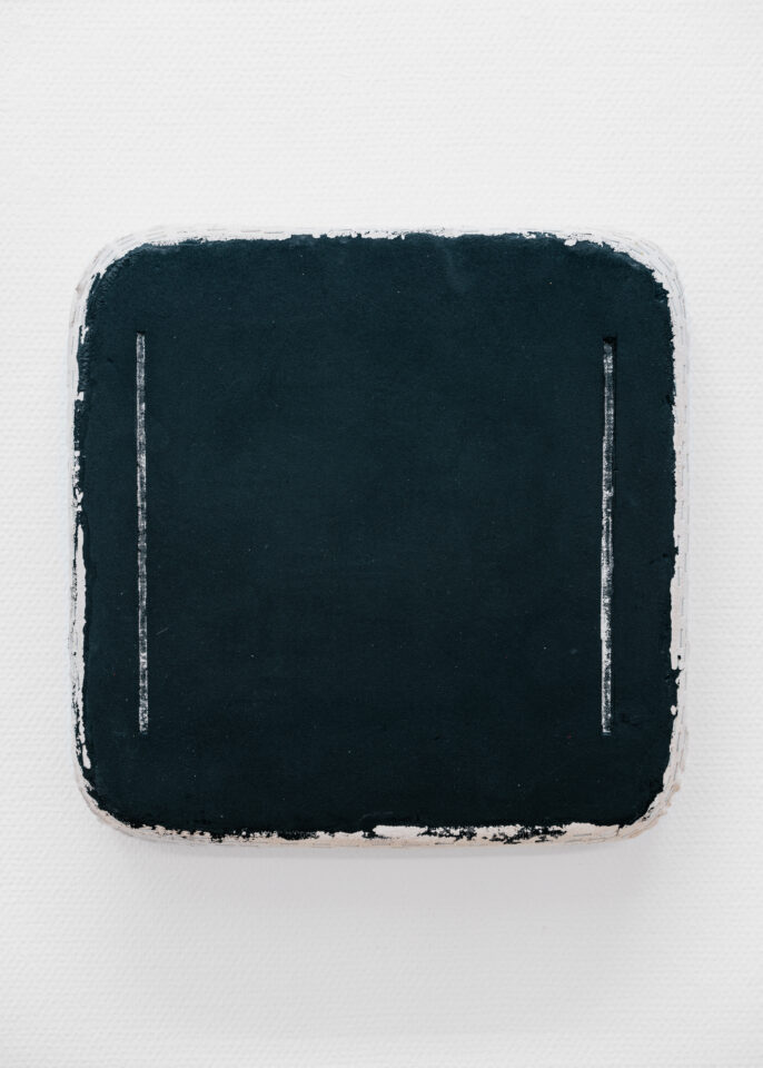 4. Otis Jones – Black Square with 2 Lines, 2019 – Acrylic on canvas on wood, 16 3⁄4” x 16 3⁄4” x 3” — 42.5 CM. x 42.5 CM. x 7.6 CM.