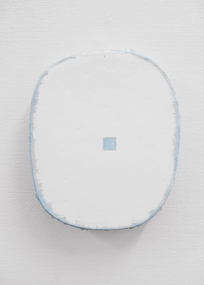 5. Otis Jones – White with Blue-Grey Square, 2019 – Acrylic on canvas on wood, 14 1⁄2” x 12 1⁄8” x 3” — 36.8 CM. x 30.8 CM. x 7.6 CM.