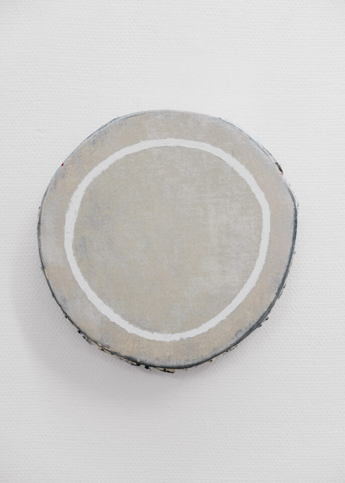 7. Otis Jones – Tan with Ivory Circle, 2019 – Acrylic on canvas on wood, 14 1⁄4” x 14 1⁄2” x 3” — 36.2 CM. x 36.8 CM. x 7.6 CM.
