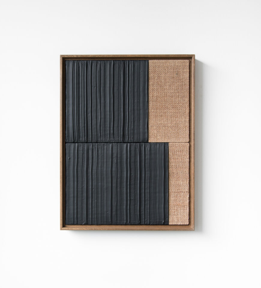 Johnny Abrahams Black-Black Acrylic on burlap over panel 2021 - 13x17 inches