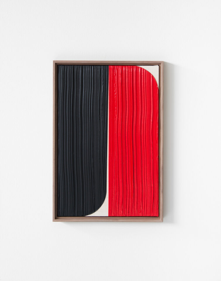 2. Johnny Abrahams Black - Red Acrylic on burlap over panel 2021 - 12x18 inches