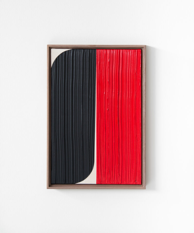 3. Johnny Abrahams - Black - Red Acrylic on burlap over panel 2021 - 12x18 inches