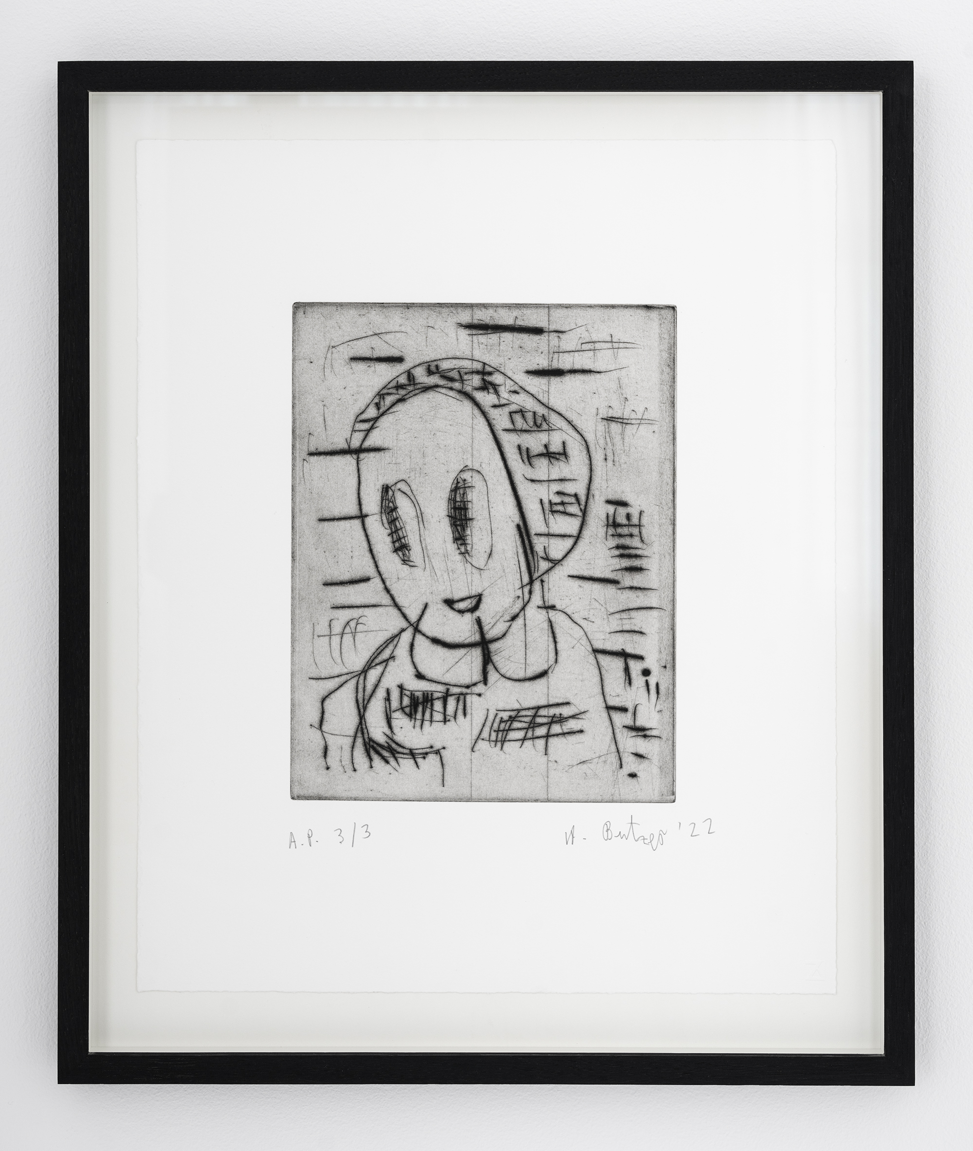 10. ANDRÉ BUTZER UNTITLED, 2022 DRYPOINT ON BFK RIVES 300 G PLATE: 26X20CM/10.2X7.8IN. PAPER:44 X 36 CM / 17.3 X 14.1 IN. EDITION: 1/10 – 10/10 + 3 A.P. + 1 P.P. + 1 H.C. NUMBERED, SIGNED, DATED