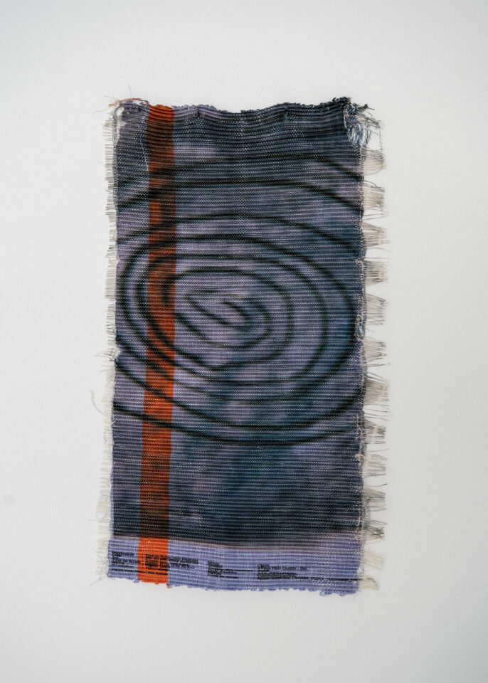 13. Marie Hazard Purple vortex 63x35cm. - 2022 Hand woven in paper and polyester, Pleat and print digital.