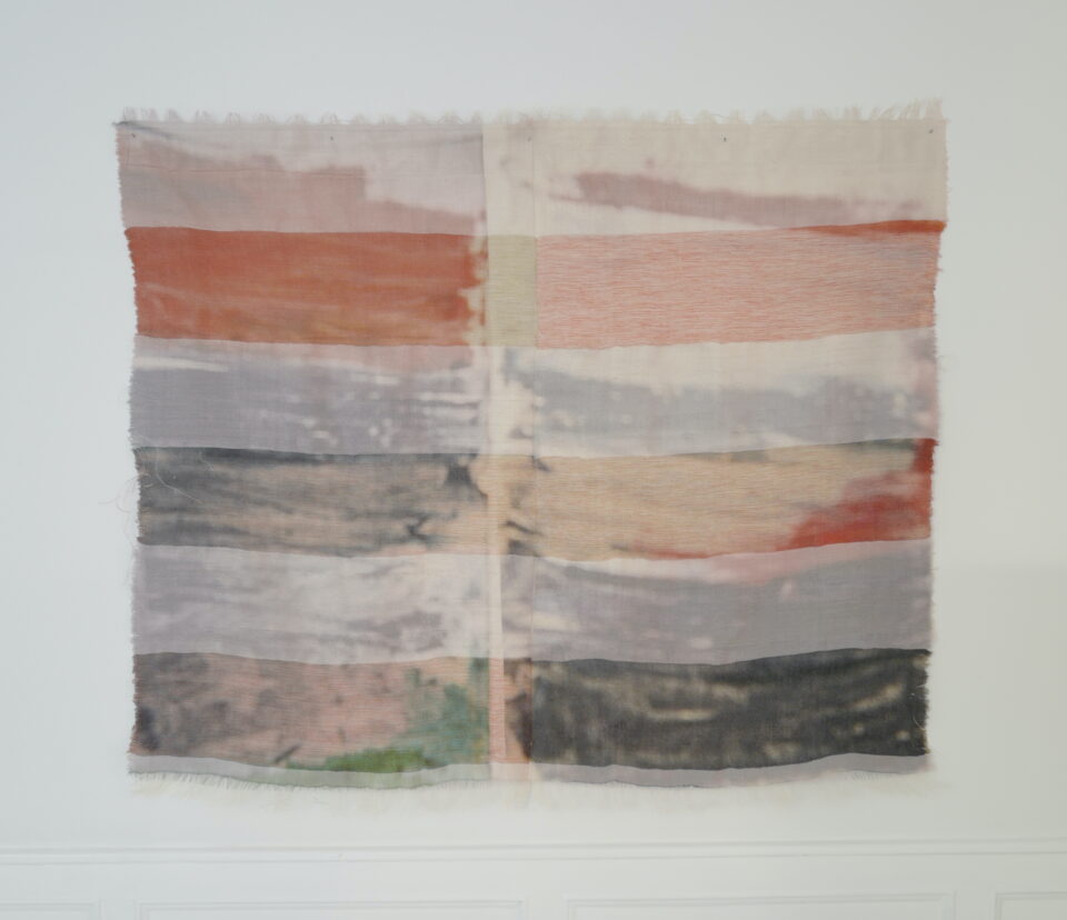 Marie Hazard “Cosme” 2022 200x168 cm Hand woven in paper, linen and polyester , digital printing