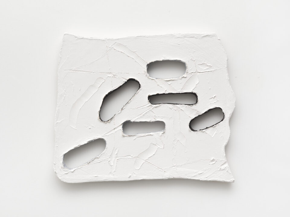 Untitled, 2022, spatula, acrylic, ink, cotton on wood, 40,0 x 50,0 x 2,2 cm / 15.7 x 19.7 x 0.9 in.