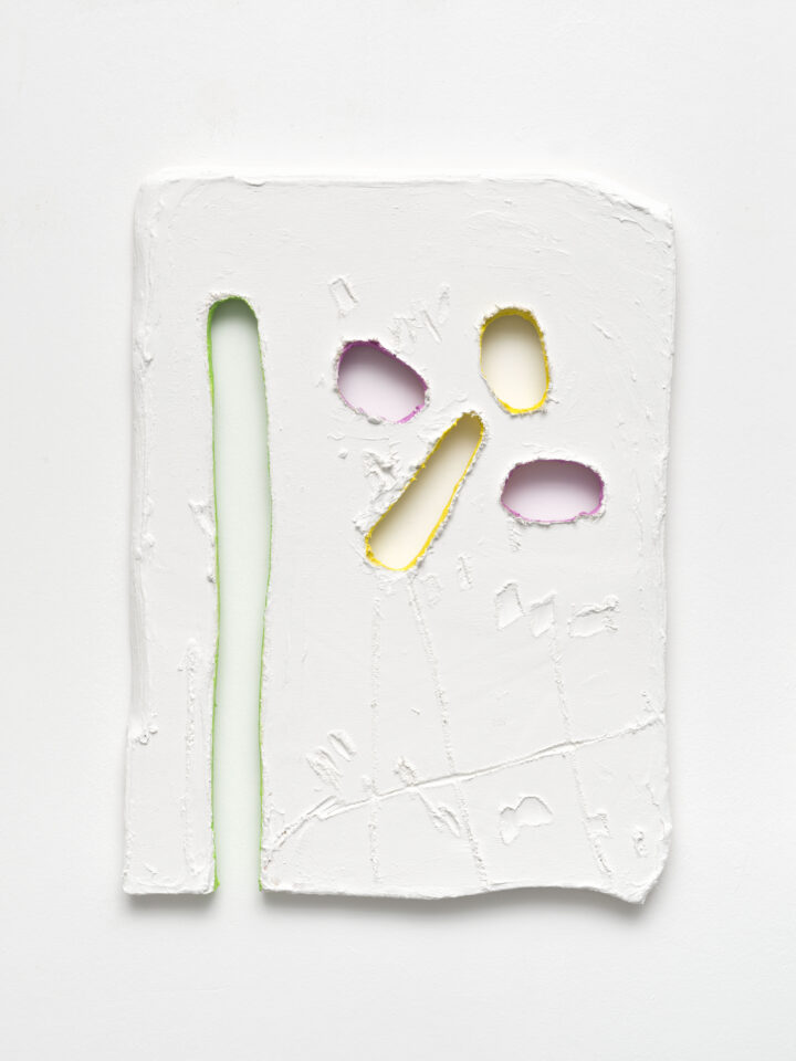 Untitled, 2022, spatula, acrylic, ink, cotton on wood, 80,0 x 60,0 x 2,2 cm / 31.5 x 23.6 x 0.9 in.