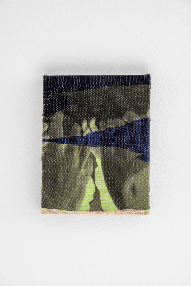 Marie Hazard - all together, 20,5x26,5 cm, 2023, hand woven in linen, paper, polyester and digital print on canvas