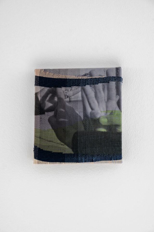 Marie Hazard_1.2.3.4, 2023_Hand woven in paper, linen, polyester and digital print on canvas_20x22,5cm