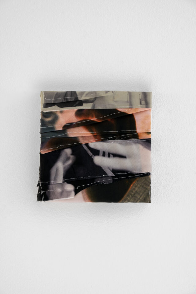 Marie Hazard_Une lueur au creux, 2023 Polyester fabrics and digital print on canvas_20x20cm