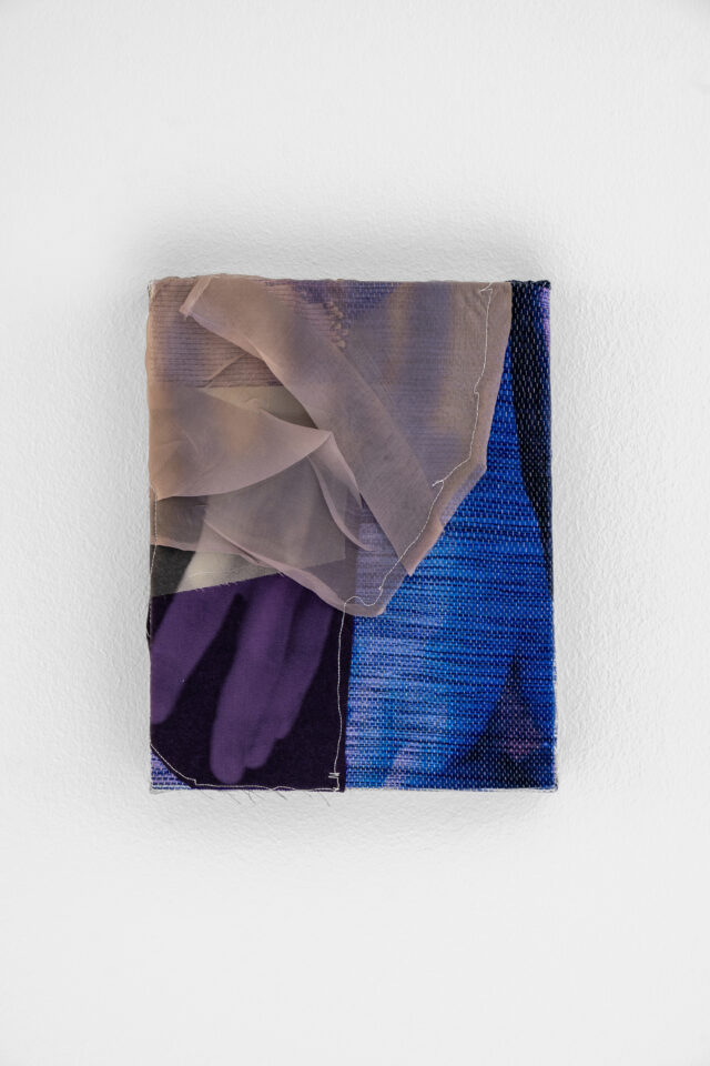 Marie Hazard_dévoilée, 2023_Hand woven in paper, polyester, linen, fabric, silk and digital print on canvas_20,5x26cm