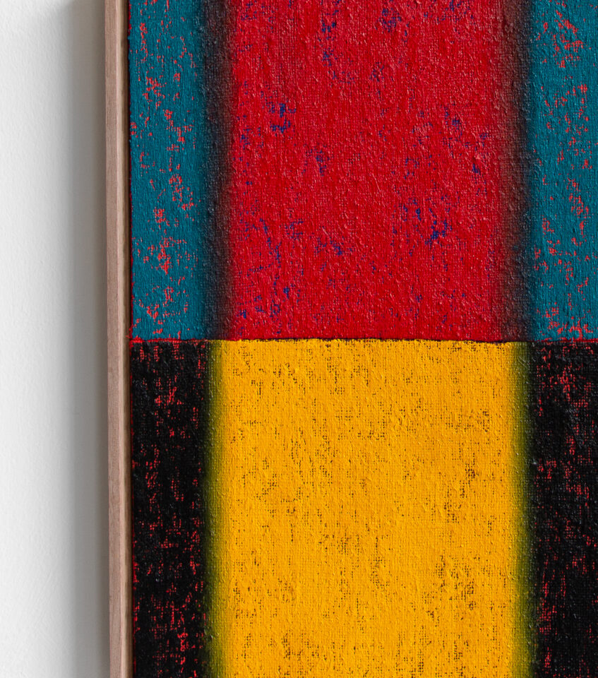 detail Johnny Abrahams 12x18 inches and oil stick on hessian over panel 2023 Sundays Gallery